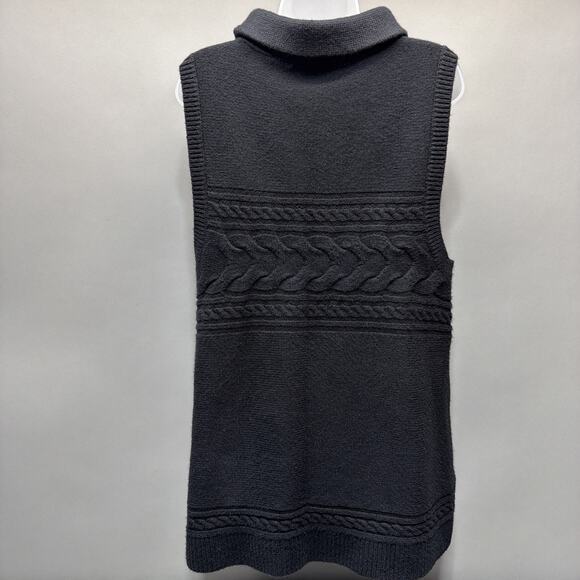 Talbots Dress Large Sweater Sleeveless Turtleneck Black Chunky Knit - Picture 2 of 6